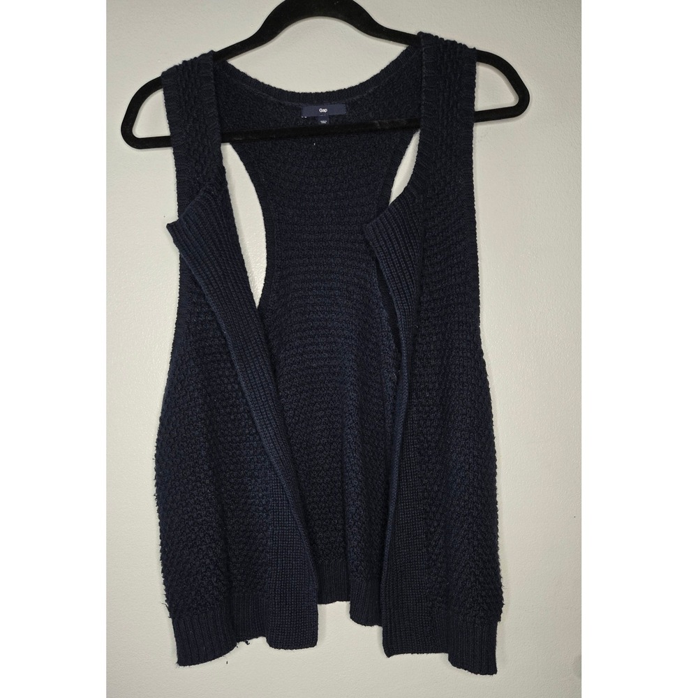 Gap Navy Blue Open Front Sweater Vest Wool Blend Longline Cardigan Medium